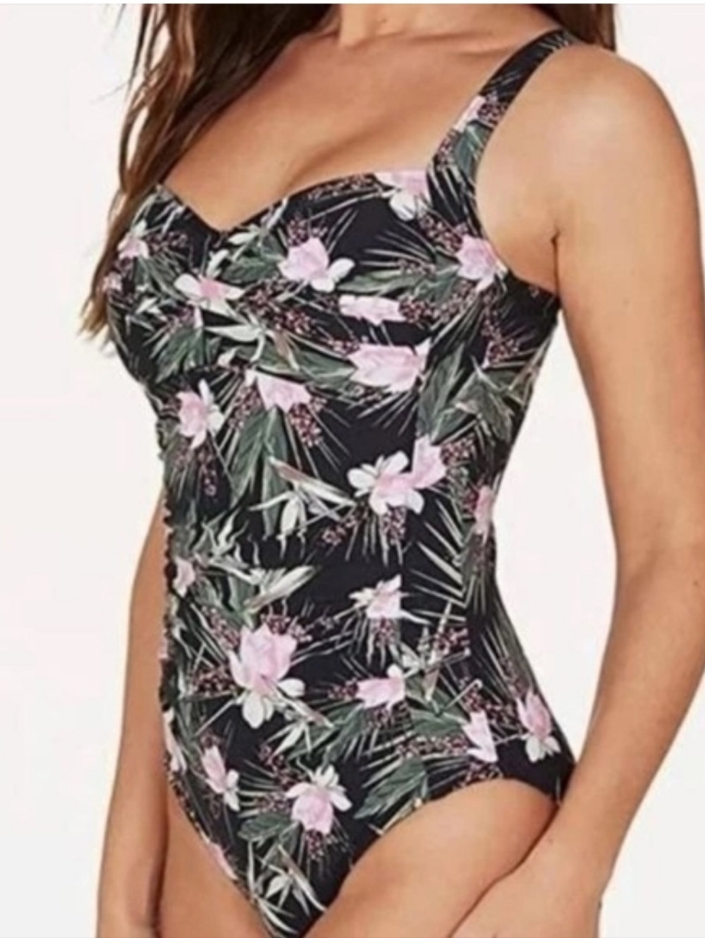Nip Tuck Twist Front Flower One Piece Swimsuit Joanne Fern Gully Black Pink 6